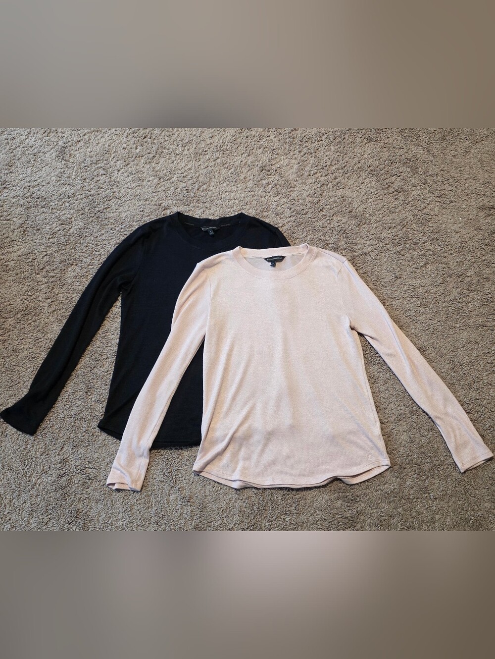 Banana Republic Pink & Black Crewneck Long Sleeve Tops - Size Small